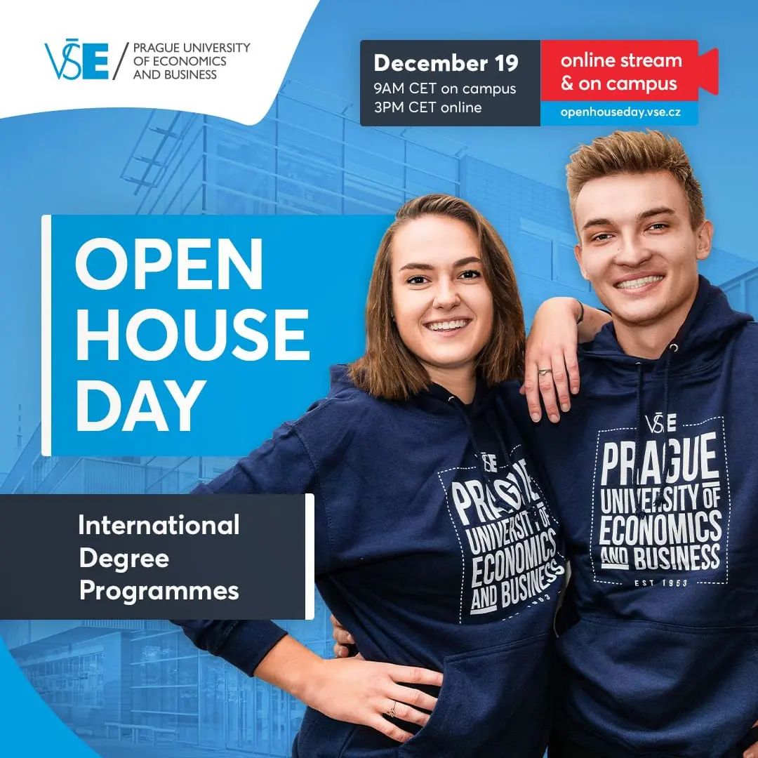 🎉📚 Experience VŠE at Our Open House Day - December 19, 2023
The Open House Day will offer you a unique insight not only into our study programmes, but also into many other interesting aspects of study and life at our university.
Open from 9:00 to 14:00, our Žižkov campus awaits you with faculty presentations, student clubs, guided tours, and a chance to win exciting prizes. Engage in workshops on marketing trends and mindfulness, and learn about study abroad, campus life, and career opportunities. For those who can't join us physically, we're streaming the event online. Come and see if VŠE is your future academic home.
🇬🇧📎 More info in our BIO! #VSEOpenDay #ExploreVSE