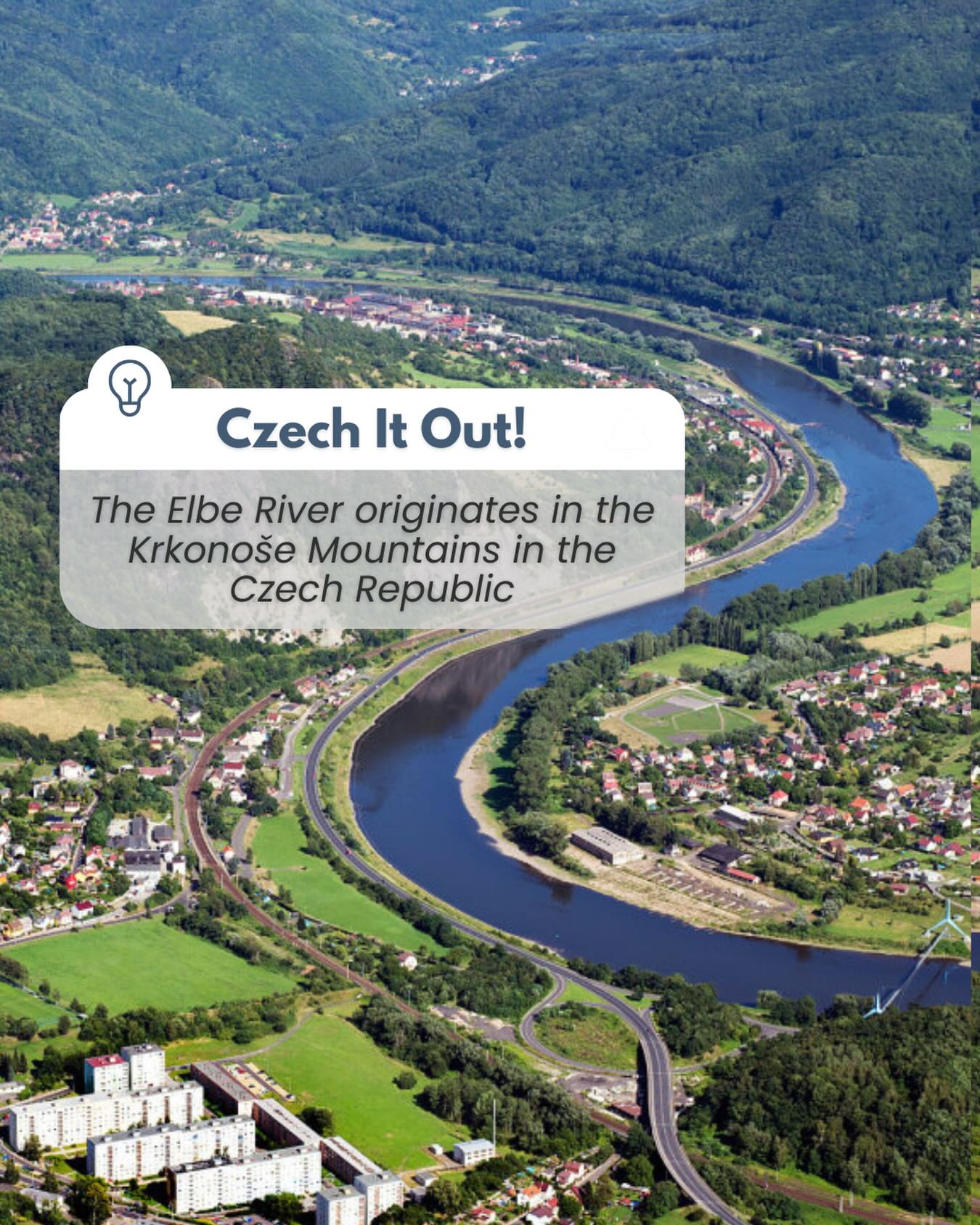 Czech It Out!
Did you know that the Elbe River (Labe) starts in the Krkonoše Mountains in the Czech Republic and flows through Germany all the way to the North Sea? 🌊 This major Central European river passes cities like Hradec Králové and Ústí nad Labem, and even meets the Vltava at Mělník!

Curious to learn more? Check out our stories! 📲

#czechitout #facts #czechfacts #elberiver #labe