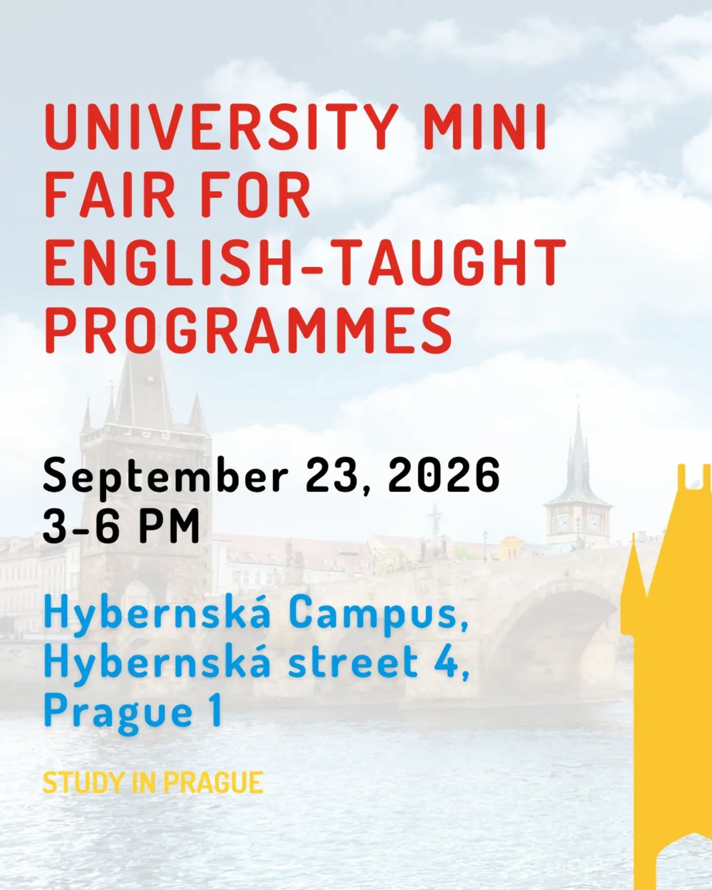 Finishing high school and not knowing what school to choose yet?📚

Do not worry, @studyinprague got your back!🫵

Come see us at Hybernská Campus on 23 September to learn more about our English-taught programmes📣